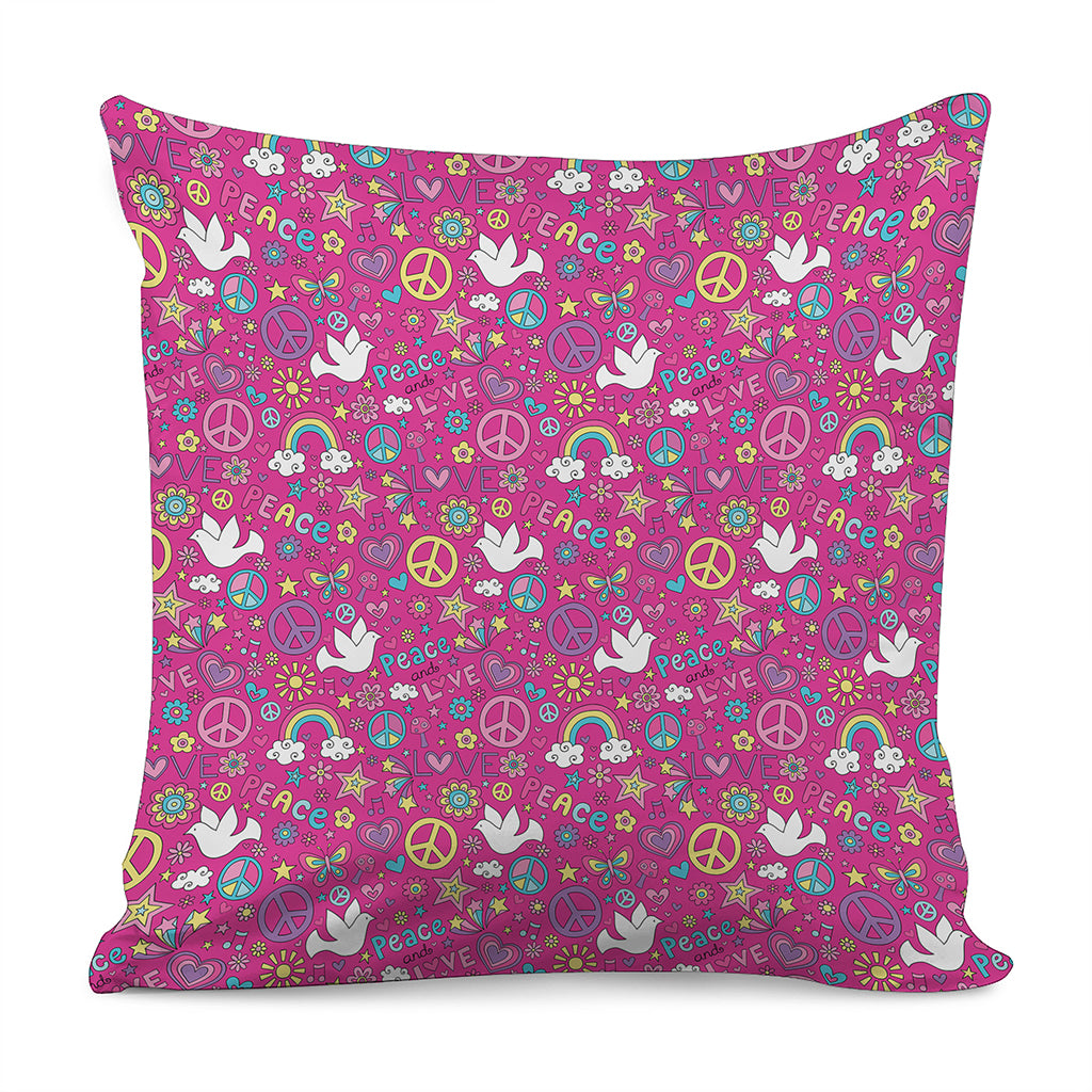 Girly Peace Sign And Love Pattern Print Pillow Cover