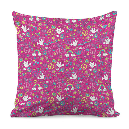 Girly Peace Sign And Love Pattern Print Pillow Cover