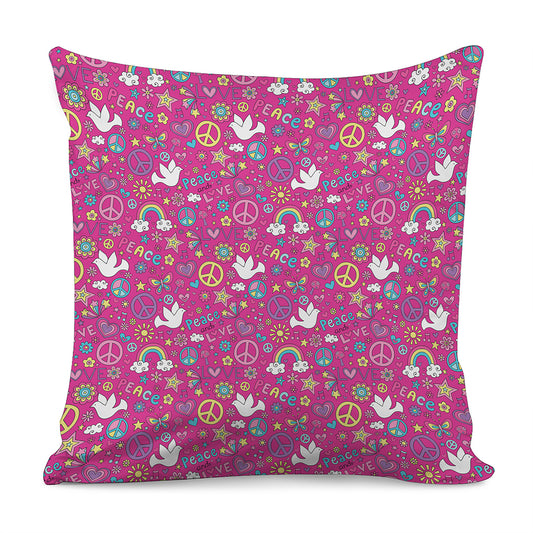 Girly Peace Sign And Love Pattern Print Pillow Cover