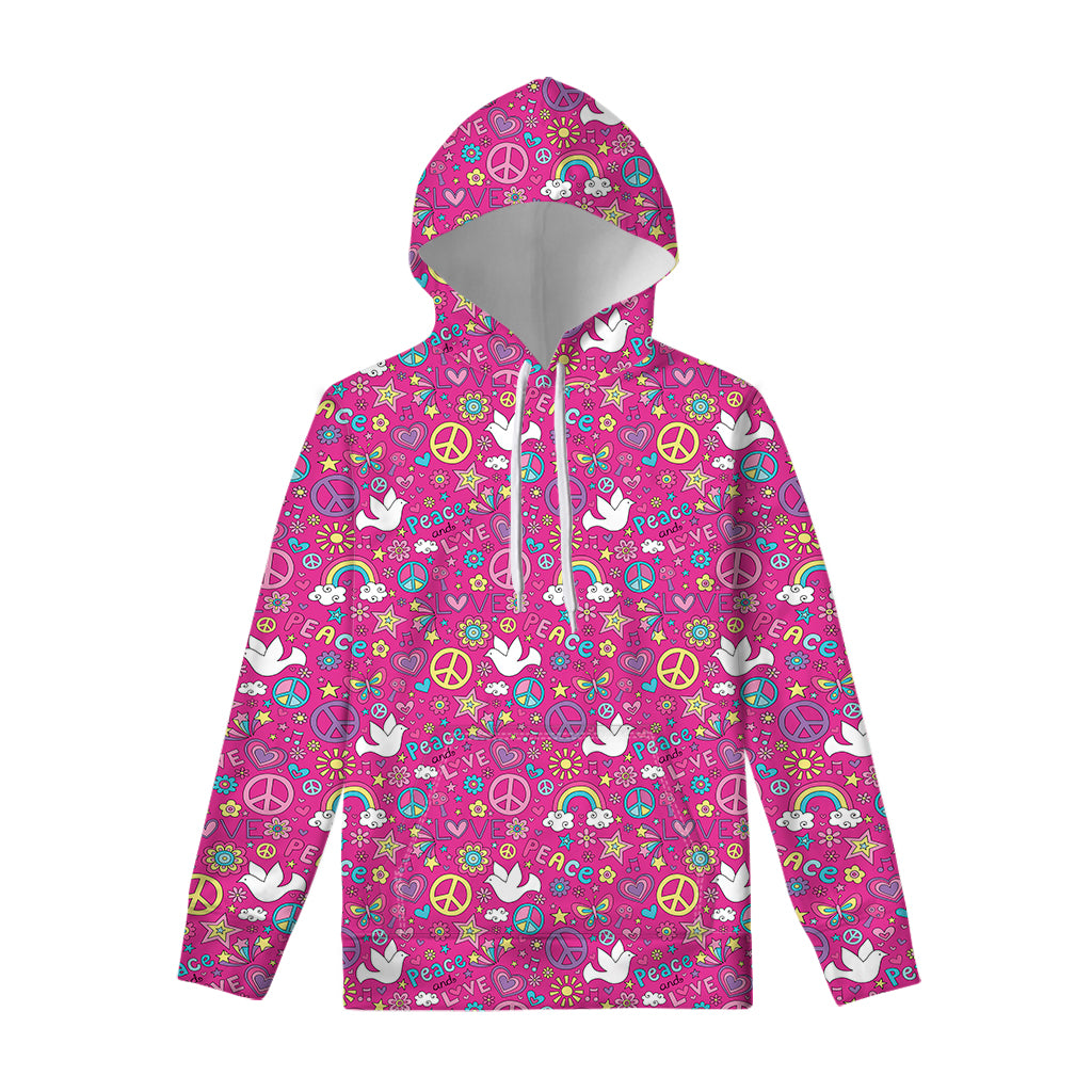 Girly Peace Sign And Love Pattern Print Pullover Hoodie
