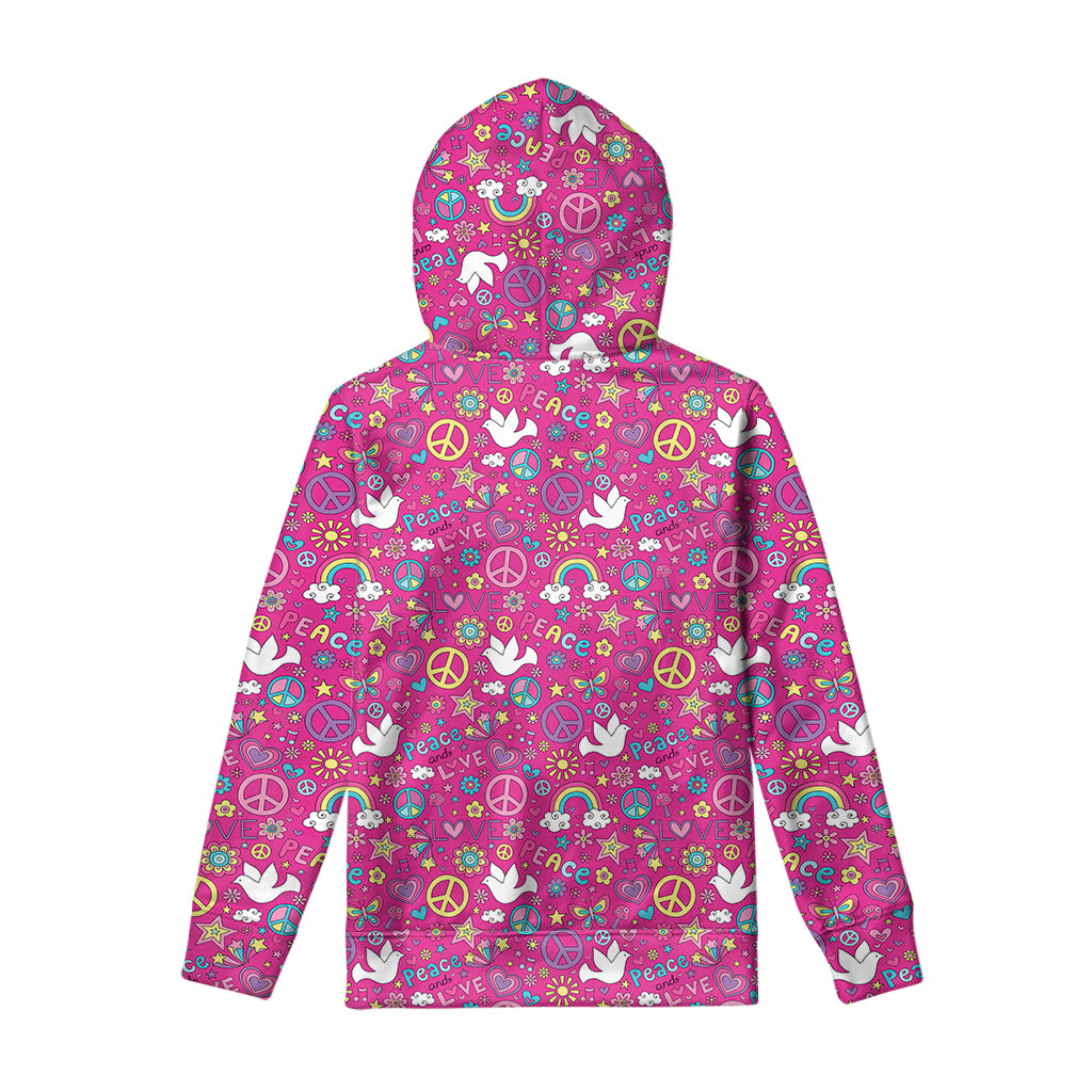 Girly Peace Sign And Love Pattern Print Pullover Hoodie