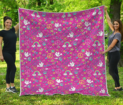 Girly Peace Sign And Love Pattern Print Quilt