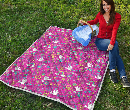 Girly Peace Sign And Love Pattern Print Quilt
