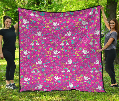 Girly Peace Sign And Love Pattern Print Quilt