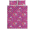 Girly Peace Sign And Love Pattern Print Quilt Bed Set