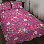 Girly Peace Sign And Love Pattern Print Quilt Bed Set