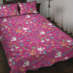 Girly Peace Sign And Love Pattern Print Quilt Bed Set