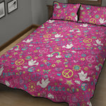 Girly Peace Sign And Love Pattern Print Quilt Bed Set