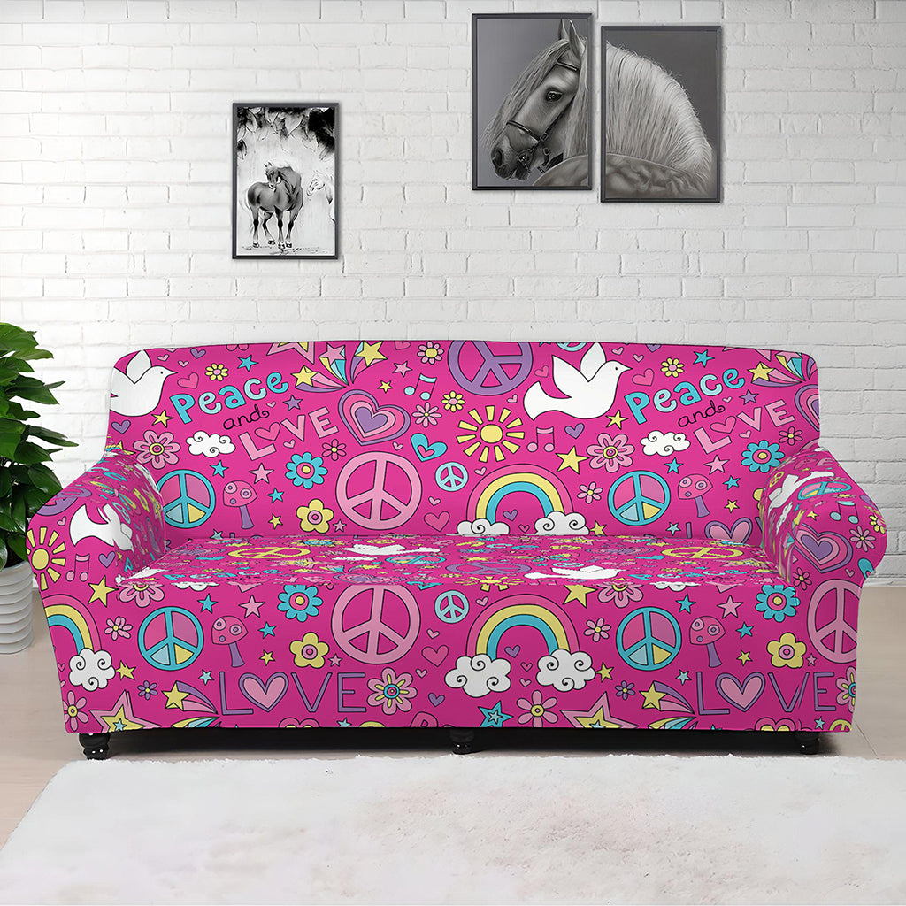 Girly Peace Sign And Love Pattern Print Sofa Cover