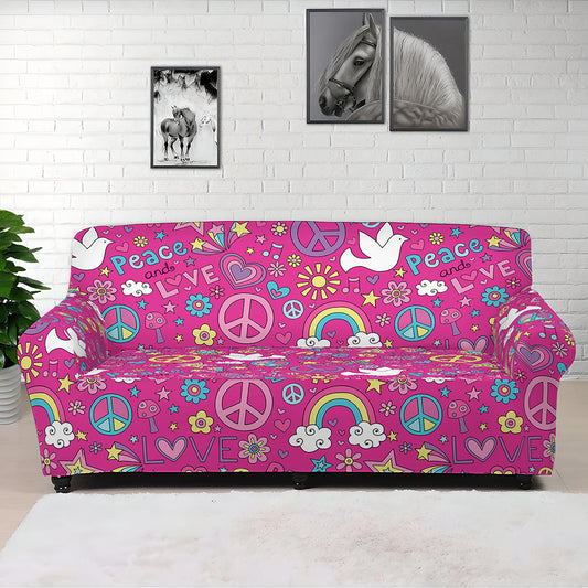 Girly Peace Sign And Love Pattern Print Sofa Cover