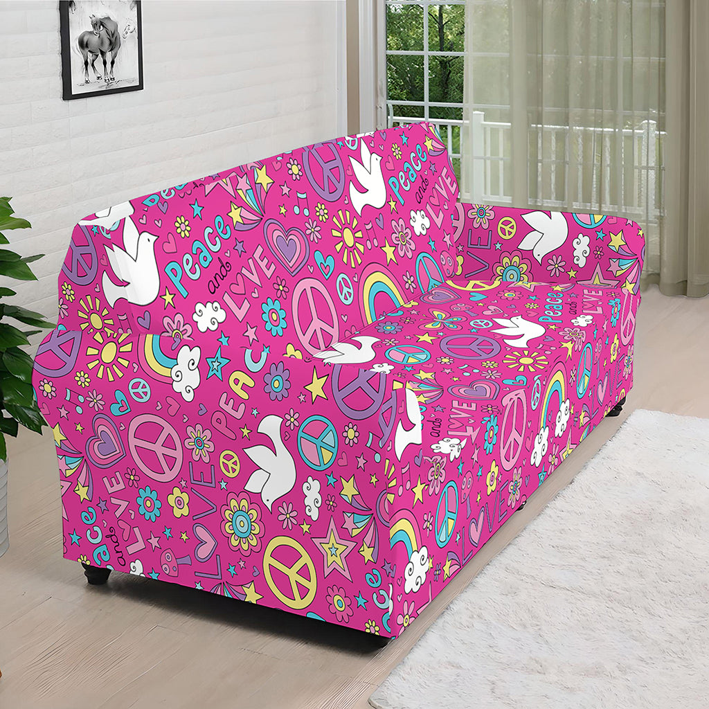 Girly Peace Sign And Love Pattern Print Sofa Cover