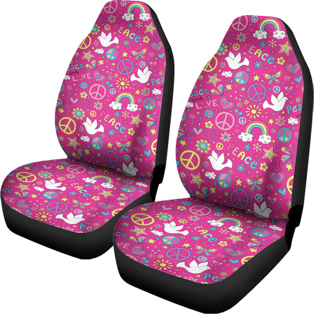 Girly Peace Sign And Love Pattern Print Universal Fit Car Seat Covers