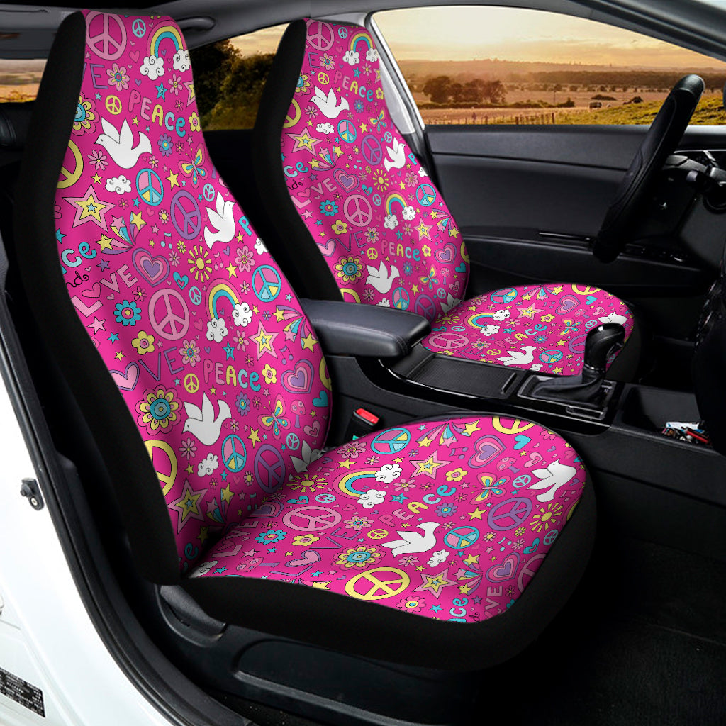 Girly Peace Sign And Love Pattern Print Universal Fit Car Seat Covers