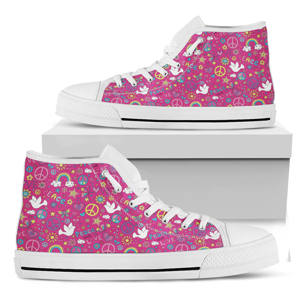 Girly Peace Sign And Love Pattern Print White High Top Shoes