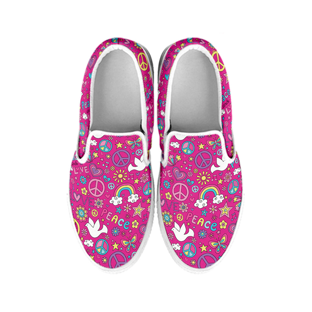 Girly Peace Sign And Love Pattern Print White Slip On Shoes