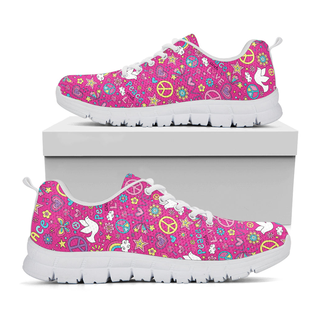 Girly Peace Sign And Love Pattern Print White Sneakers