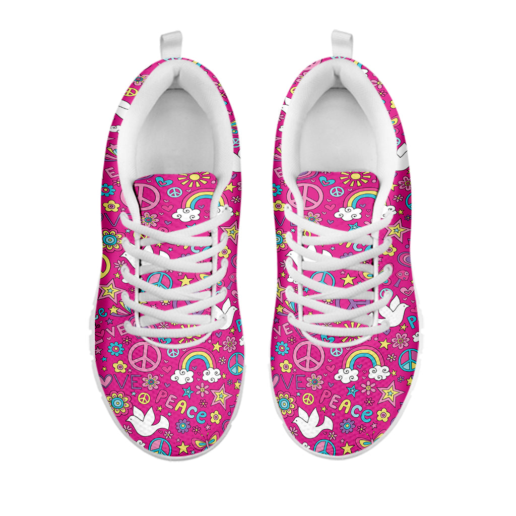 Girly Peace Sign And Love Pattern Print White Sneakers