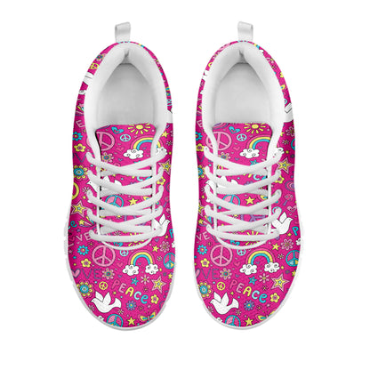 Girly Peace Sign And Love Pattern Print White Sneakers