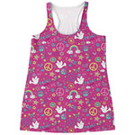 Girly Peace Sign And Love Pattern Print Women's Racerback Tank Top