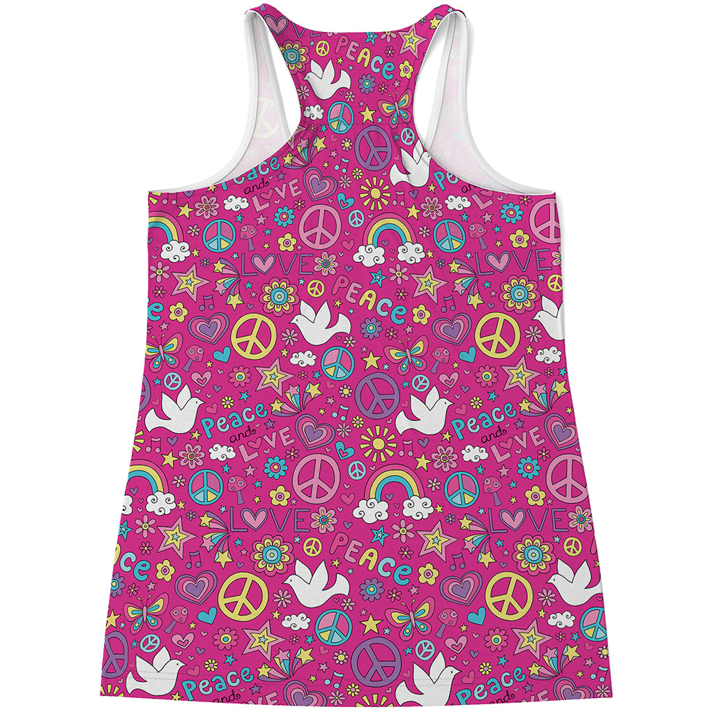 Girly Peace Sign And Love Pattern Print Women's Racerback Tank Top
