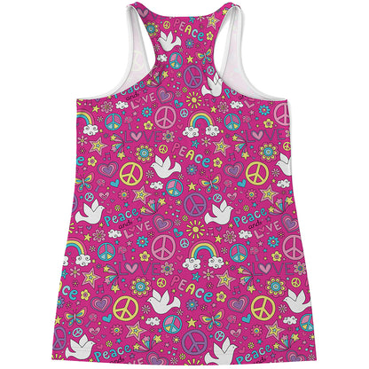 Girly Peace Sign And Love Pattern Print Women's Racerback Tank Top