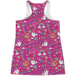 Girly Peace Sign And Love Pattern Print Women's Racerback Tank Top