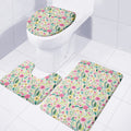 Girly Spring Flower Pattern Print 3 Piece Bath Mat Set
