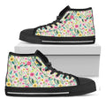 Girly Spring Flower Pattern Print Black High Top Sneakers