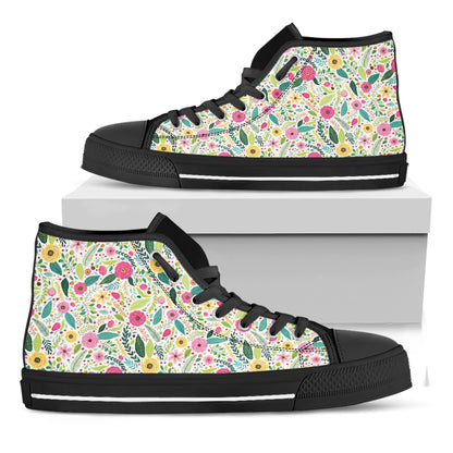 Girly Spring Flower Pattern Print Black High Top Shoes