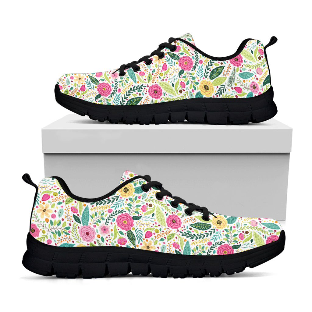 Girly Spring Flower Pattern Print Black Sneakers