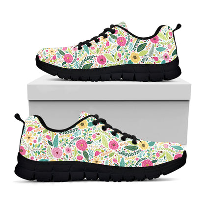 Girly Spring Flower Pattern Print Black Sneakers