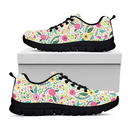 Girly Spring Flower Pattern Print Black Sneakers