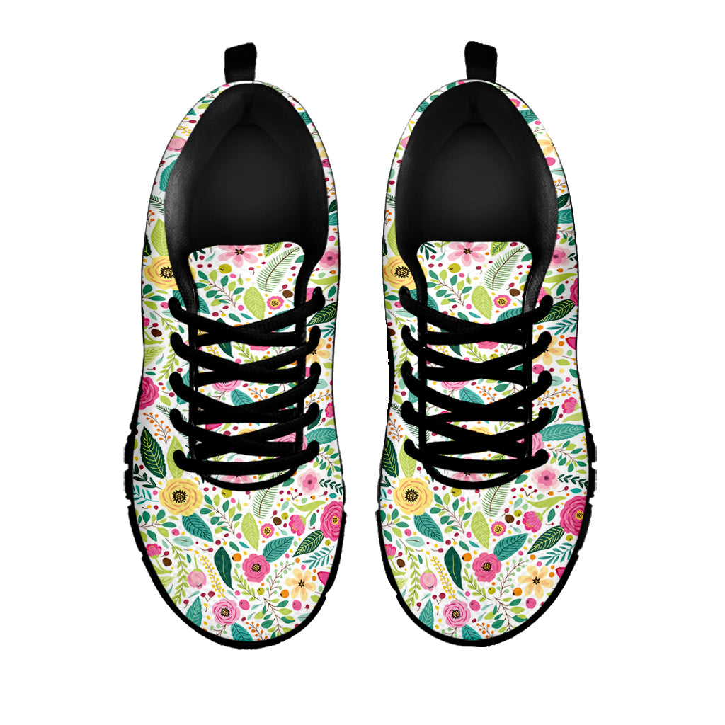 Girly Spring Flower Pattern Print Black Sneakers