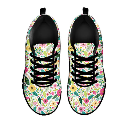Girly Spring Flower Pattern Print Black Sneakers