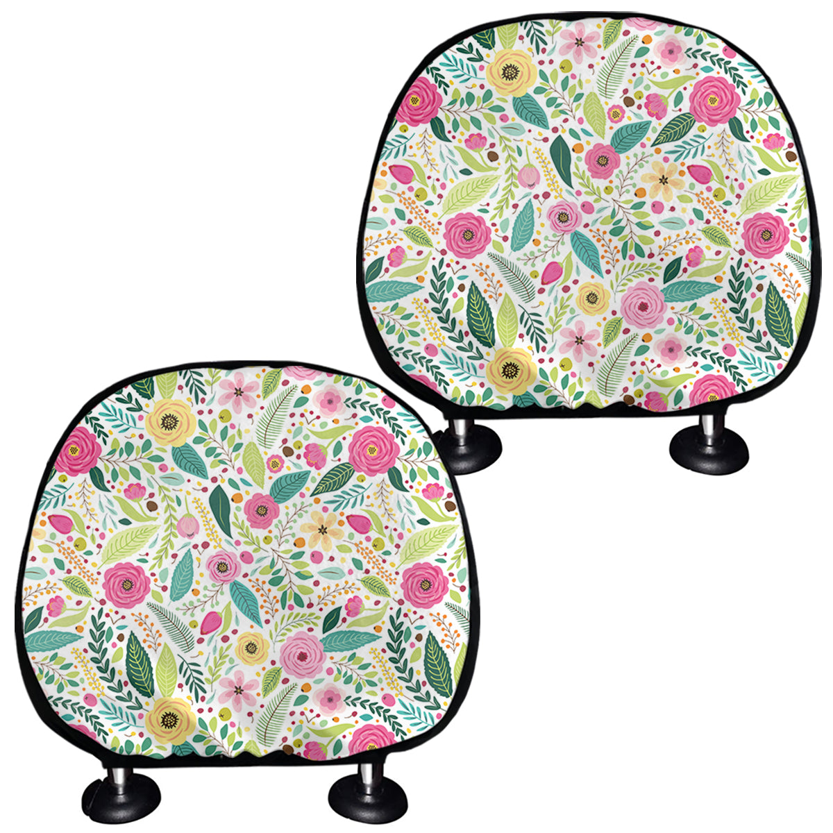 Girly Spring Flower Pattern Print Car Headrest Covers