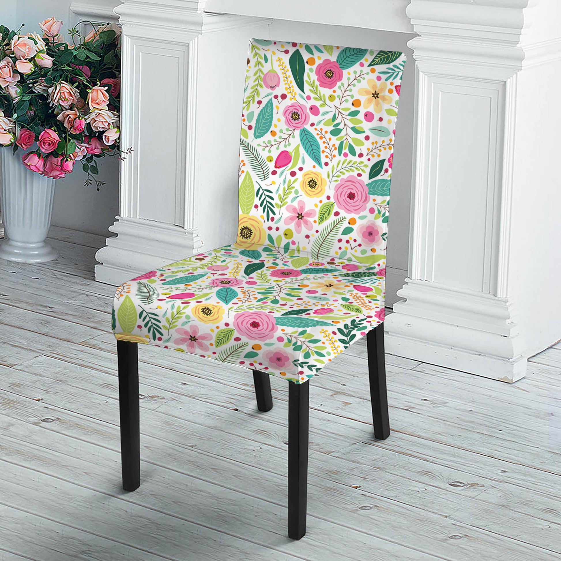 Girly Spring Flower Pattern Print Dining Chair Slipcover