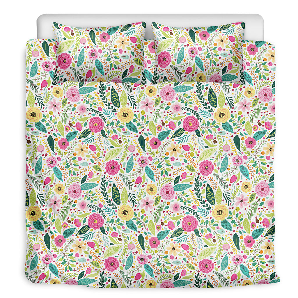 Girly Spring Flower Pattern Print Duvet Cover Bedding Set