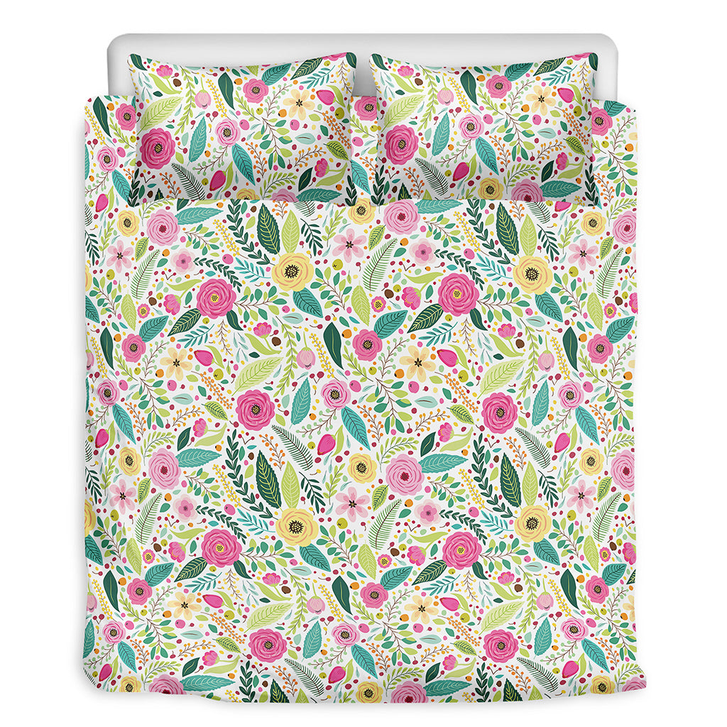 Girly Spring Flower Pattern Print Duvet Cover Bedding Set