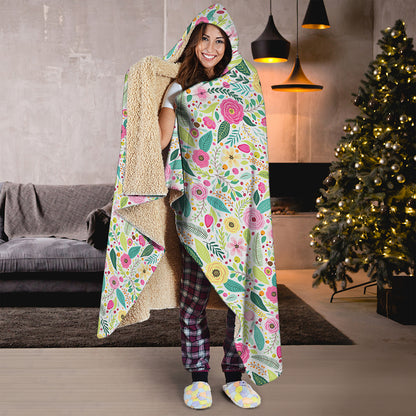 Girly Spring Flower Pattern Print Hooded Blanket