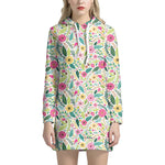 Girly Spring Flower Pattern Print Hoodie Dress