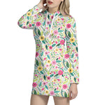 Girly Spring Flower Pattern Print Hoodie Dress