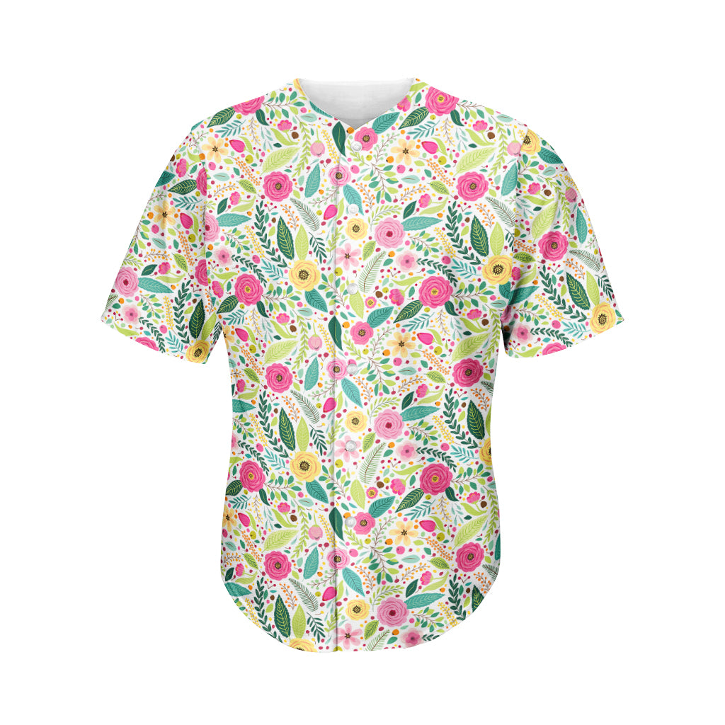 Girly Spring Flower Pattern Print Men's Baseball Jersey