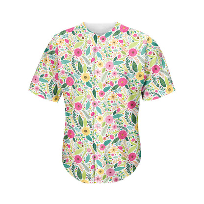 Girly Spring Flower Pattern Print Men's Baseball Jersey