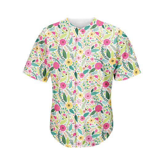 Girly Spring Flower Pattern Print Men's Baseball Jersey