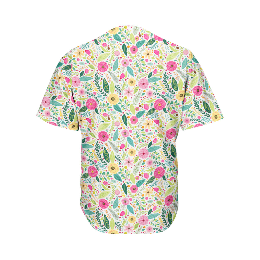 Girly Spring Flower Pattern Print Men's Baseball Jersey