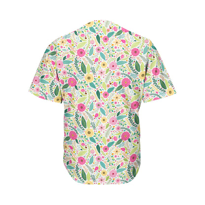 Girly Spring Flower Pattern Print Men's Baseball Jersey