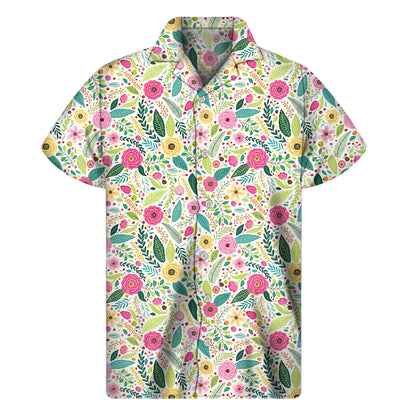 Girly Spring Flower Pattern Print Men's Short Sleeve Shirt