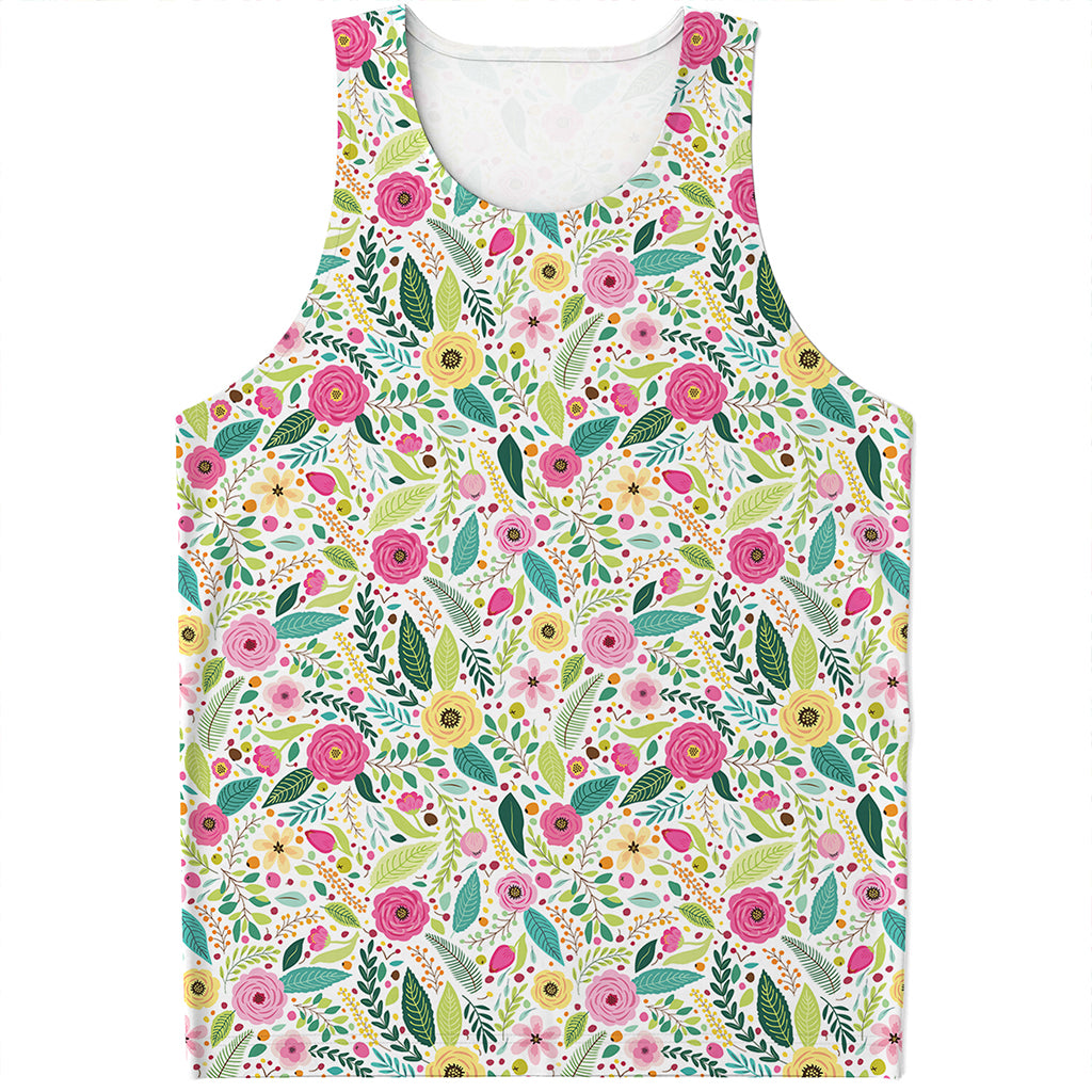 Girly Spring Flower Pattern Print Men's Tank Top