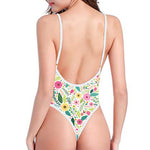 Girly Spring Flower Pattern Print One Piece High Cut Swimsuit