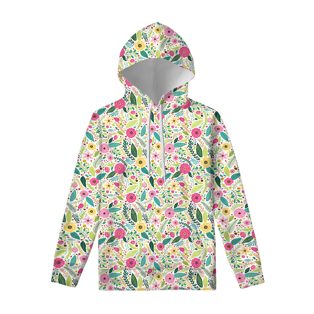 Girly Spring Flower Pattern Print Pullover Hoodie